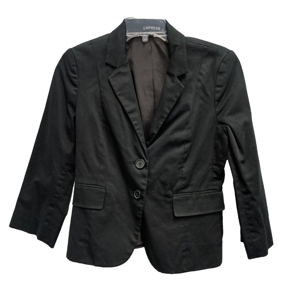 Vintage Express Womens Blazer Jacket Size 6 Black Button Front Academia Carrier